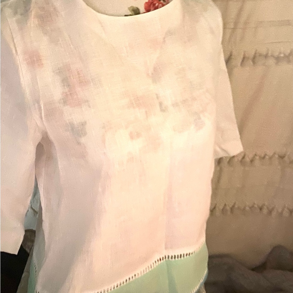 Cottonworld Linen Women’s Green and White Blouse